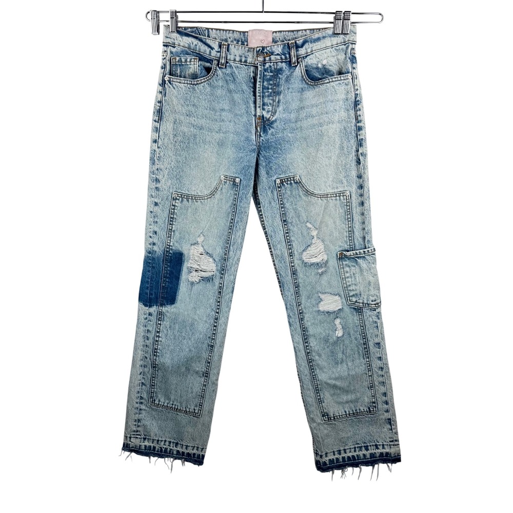 Revice acide wash patchword distressed utility jeans grunge 90s sz 31